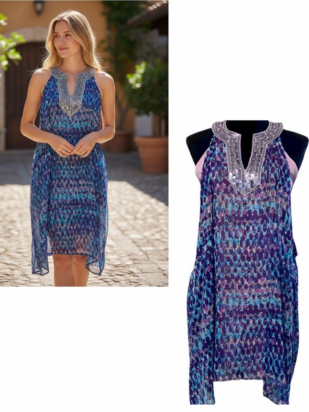 FREE PEOPLE NWT Abstract Print Sequin Neck Mini Tunic Dress S